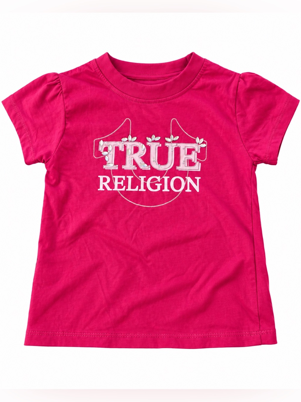 True Religion Girls Embellished Logo Pink T-Shirt Size M NWT